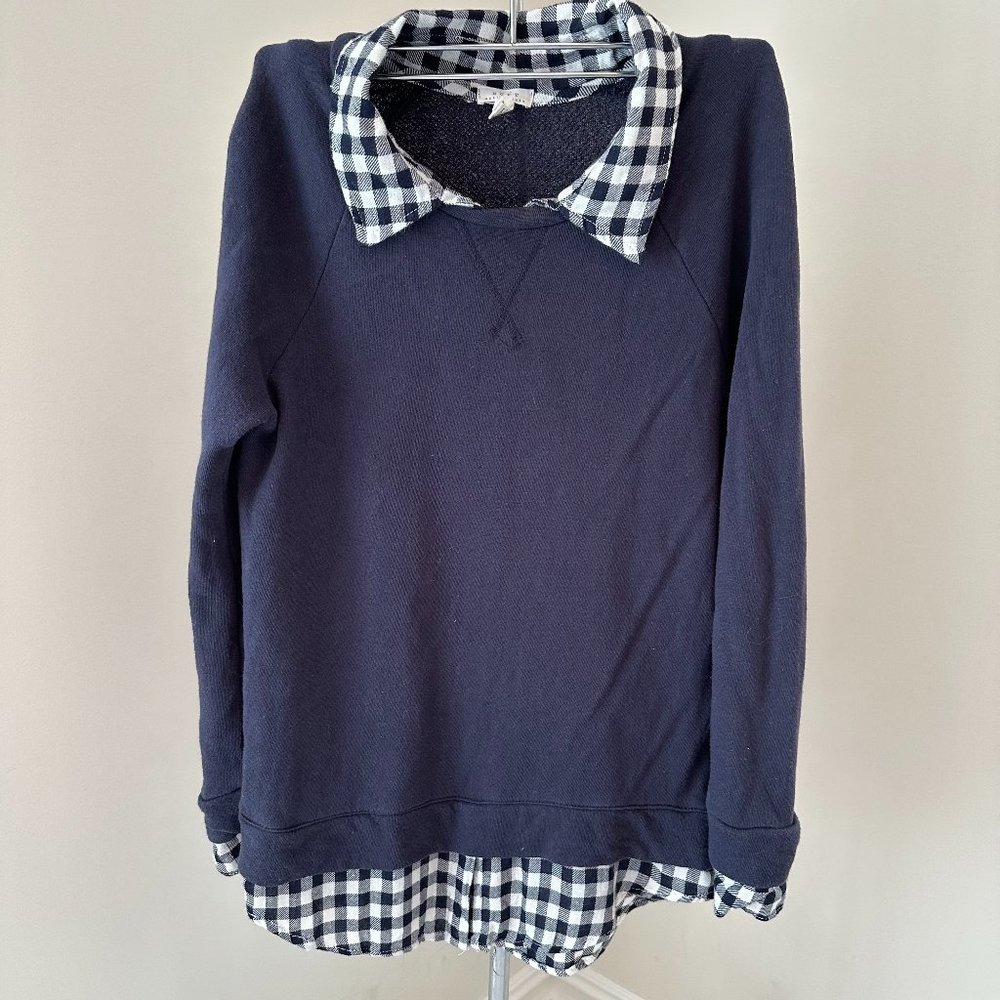 Soft Joie Womens Pullover Collared Plaid Layered Blue Sweatshirt